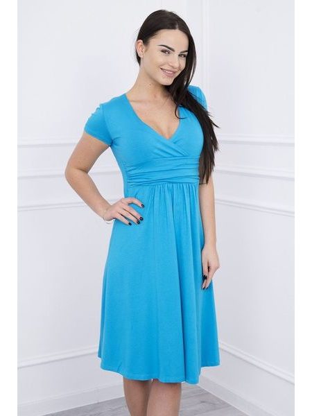 Šaty s výstřihem a krátkým rukávem, tyrkysová