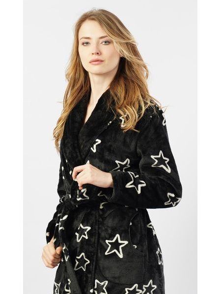 Dámský župan dlouhý Hvězdy - černá