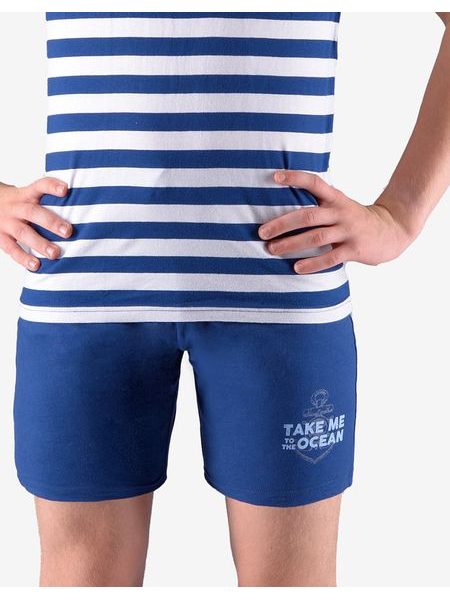 Dětské krátké pyžamo chlapecké s proužkem 69006P - lékořice, bílá