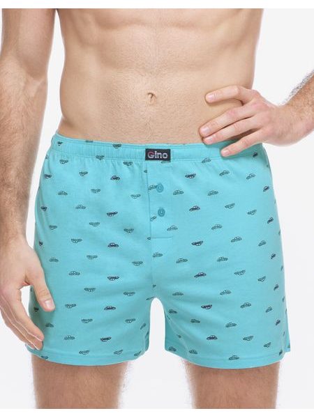 Pánské trenky volné, šité, s potiskem - aqua petrolejová