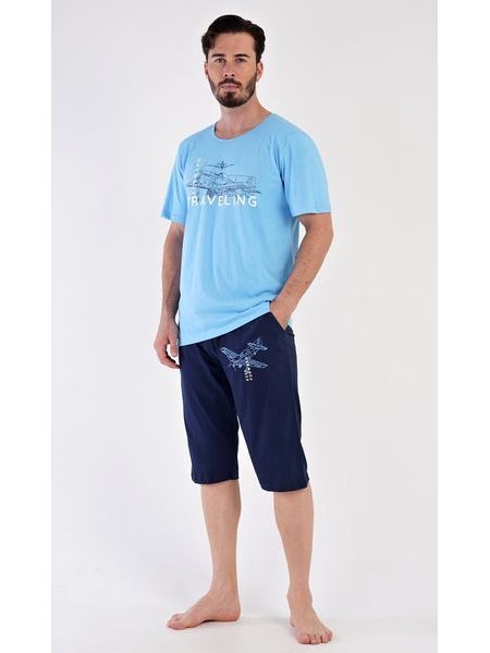 Pánské pyžamo bermudy Letadlo - světle modrá