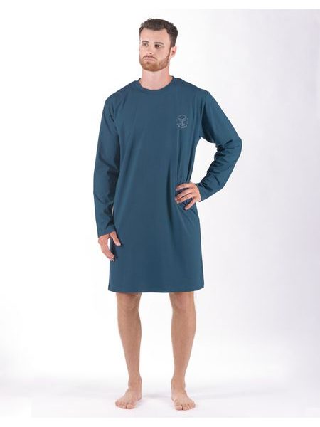 Pánské košile noční pánská dlouhý rukáv, šité, s potiskem Pyžama 2024 79181P - petrolejová bílá