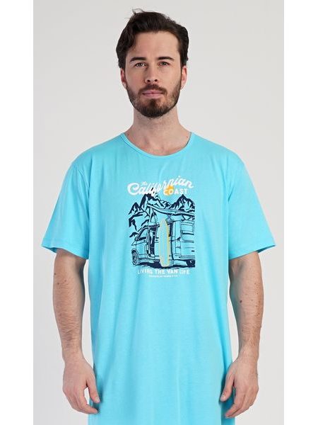 Pánská noční košile s krátkým rukávem California - azurová