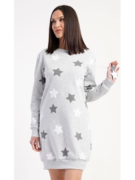 Dámské domácí šaty s dlouhým rukávem Hvězdy - šedá