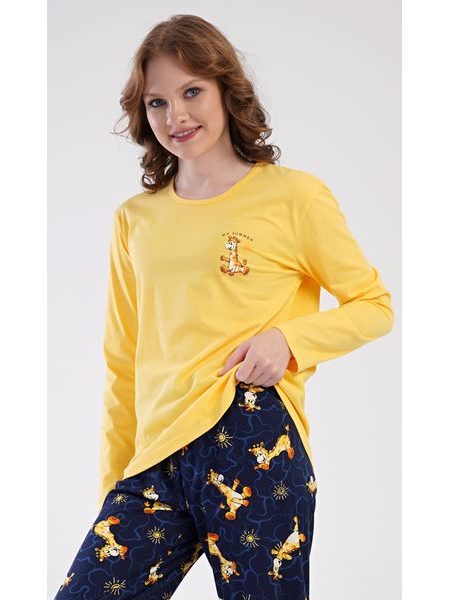 Dámské pyžamo dlouhé Žirafy - žlutá