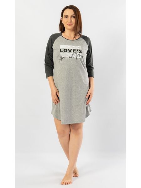 Dámská noční košile s tříčtvrtečním rukávem You and me - šedá