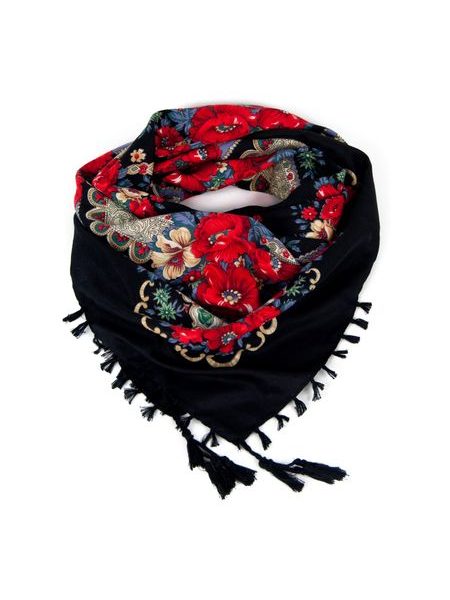 Folkový šátek s květy černý