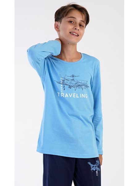 Dětské pyžamo dlouhé Letadlo - světle modrá