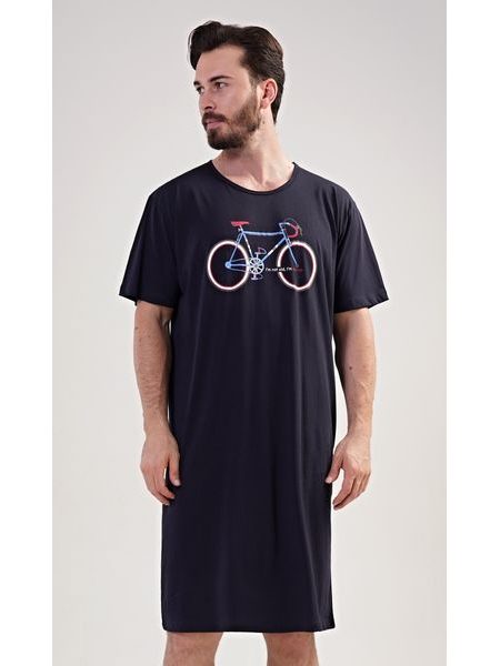 Pánská noční košile s krátkým rukávem Bike - tmavě modrá