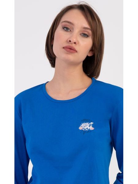 Dámské pyžamo dlouhé Květy - modrá