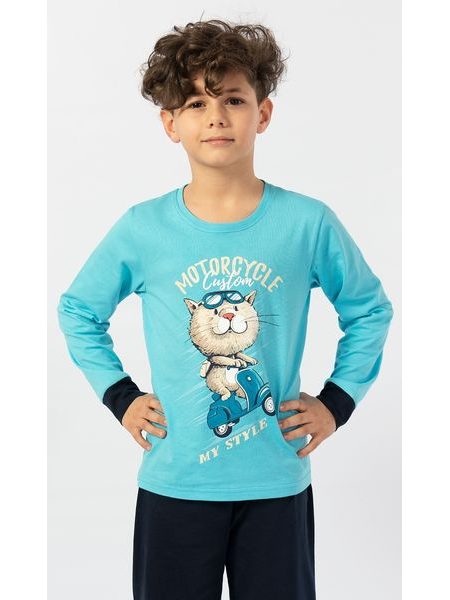 Dětské pyžamo dlouhé Motocycle - tyrkysová