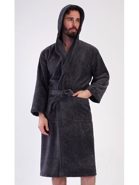Pánský župan s kapucí Alex - tmavě šedá