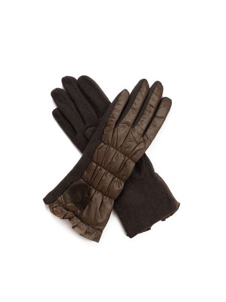 Vlněné rukavičky s králičí lemovkou hnědé