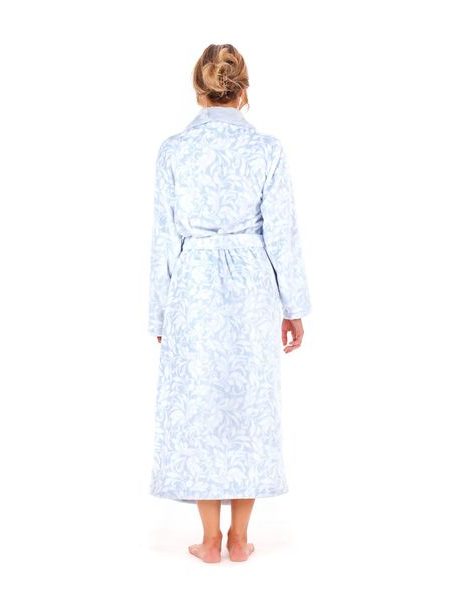 Dámský dlouhý župan se šálovým límcem FLORA světle modrá/bílá
