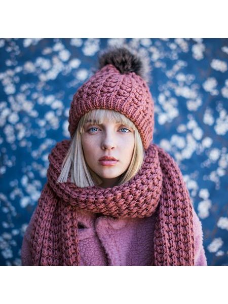 Set pletené čepice se šálou fialový