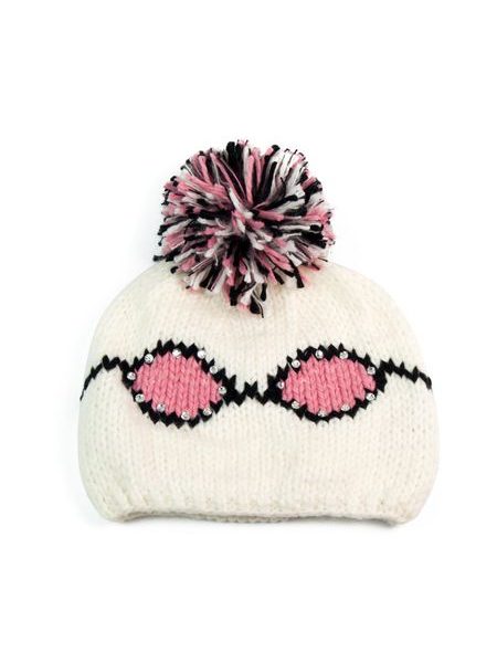 Čepice s bambulí bílo-růžová