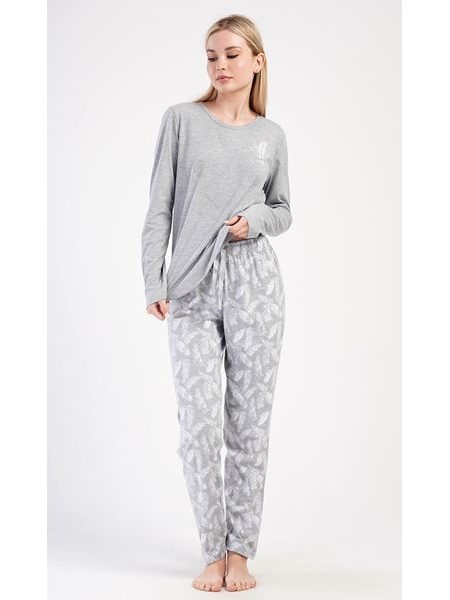 Dámské pyžamo dlouhé Peříčko - šedá