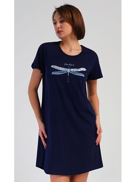 Dámská noční košile s krátkým rukávem Vážka - tmavě modrá