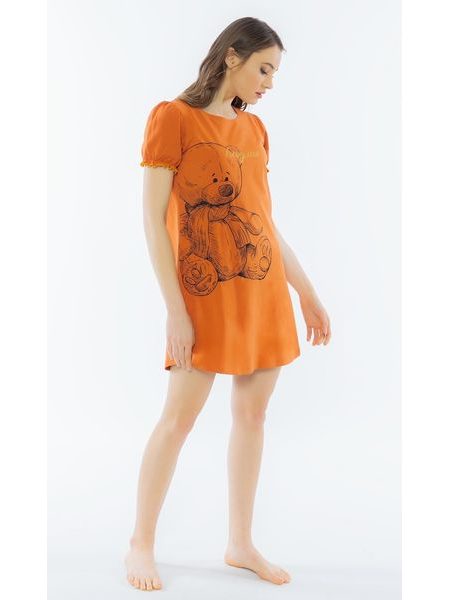 Dámská noční košile s krátkým rukávem Velký méďa - cihlová