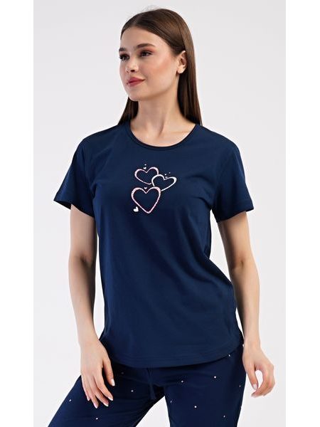 Dámské pyžamo kapri Srdce - tmavě modrá