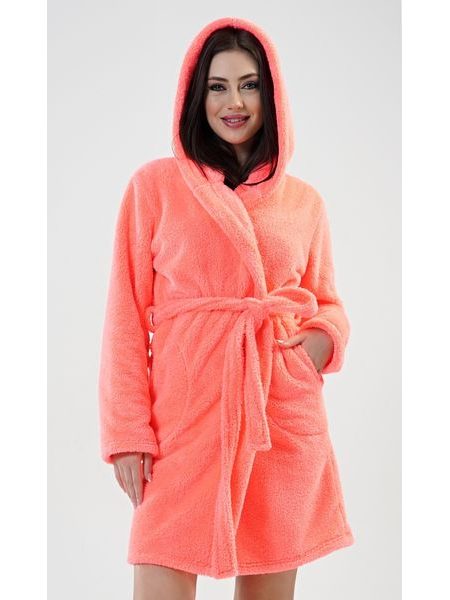 Dámský župan krátký s kapucí Grepfruit - růžová