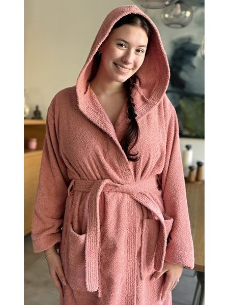 Dámský župan dlouhý s kapucí Broskev - lososová