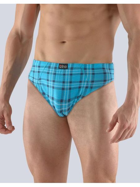 Pánské slipy s úzkým bokem, šité, s potiskem 70055P - tm. tyrkysová tm. šedá