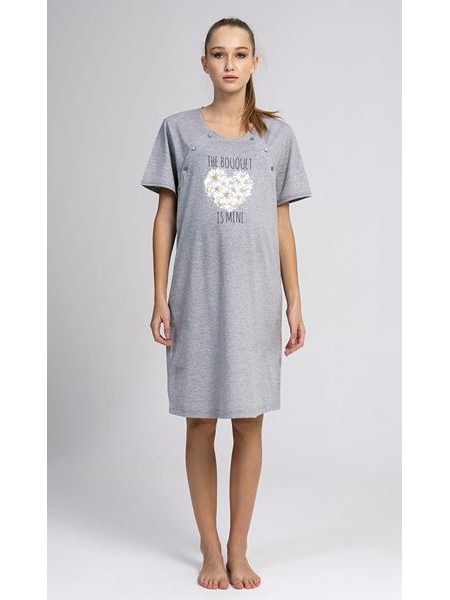 Dámská noční košile mateřská Srdce z kopretin - šedá