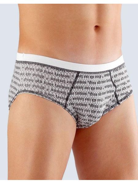 Pánské slipy se širším bokem, širší bok, šité, s potiskem Old Time 71999P - bílá černá