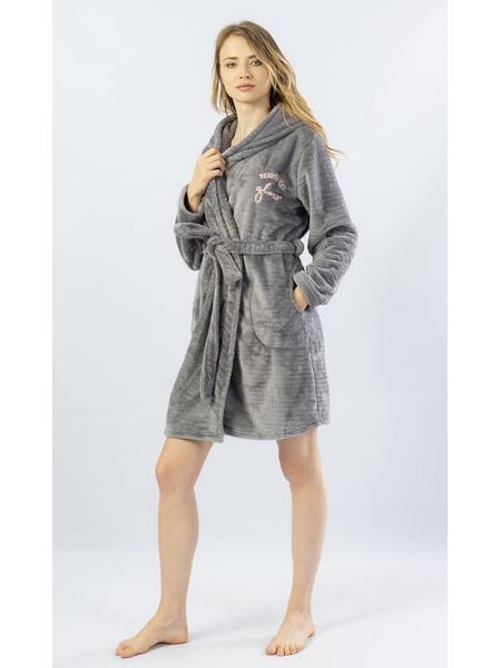 Dámský župan krátký s kapucí Monika - šedá