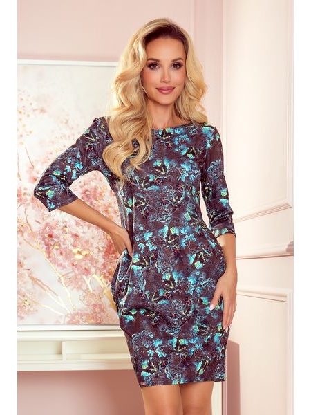 Šaty s kapsami - modré listy