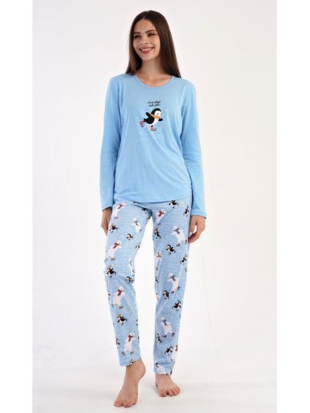 Dámské pyžamo dlouhé Tučňák na ledě - světle šedá