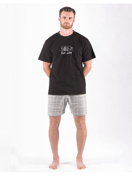 Pánské pyžamo krátké pánské, šité, s potiskem 79174P - černá šedá
