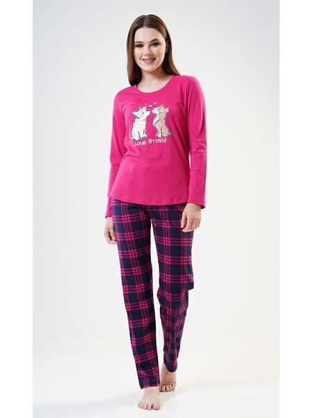 Dámské pyžamo dlouhé Love story - tmavě růžová