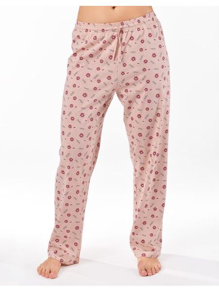 Dámské kalhoty dlouhé pyžamové, šité, bokové, s potiskem 19177 - šedohnědá bílá