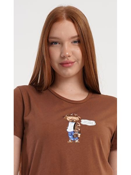 Dámské pyžamo šortky Bear - hnědá