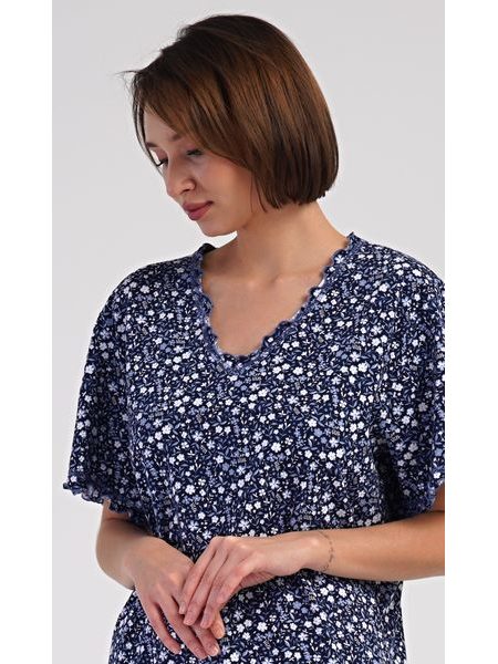 Dámská noční košile s krátkým rukávem Miriam - tmavě modrá