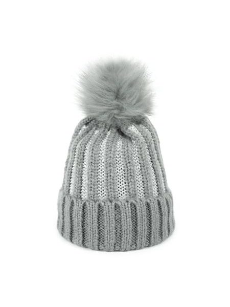 Čepice s bambulí šedá