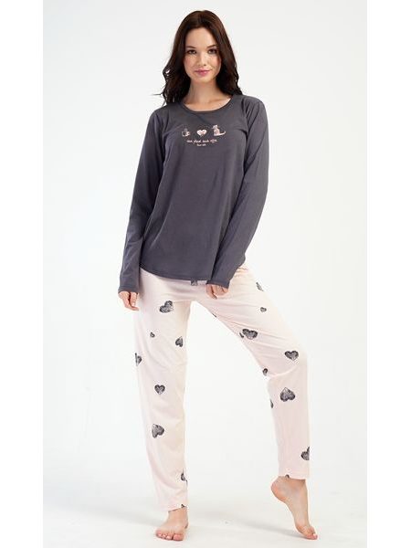 Dámské pyžamo dlouhé Kočka - světle lososová