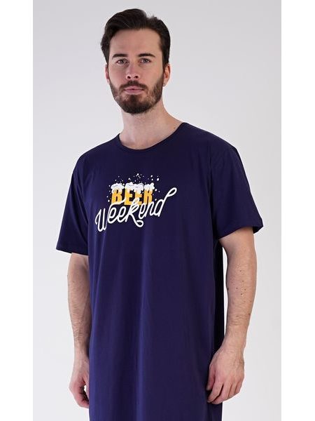 Pánská noční košile s krátkým rukávem Beer weekend - tmavě modrá