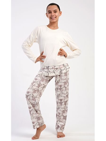 Dětské pyžamo dlouhé Koťata - smetanová