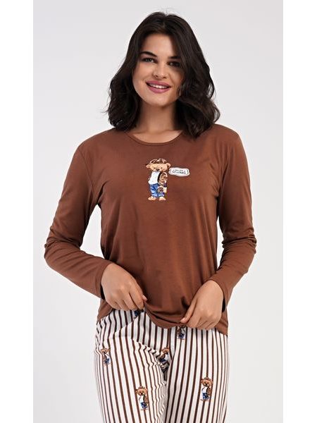 Dámské pyžamo dlouhé Bear - hnědá