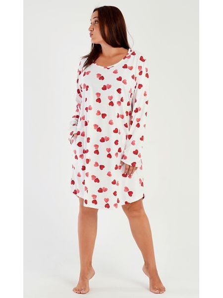 Dámské domácí šaty s dlouhým rukávem Srdce - jahodová