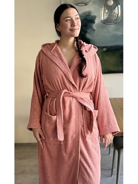 Dámský župan dlouhý s kapucí Broskev - lososová
