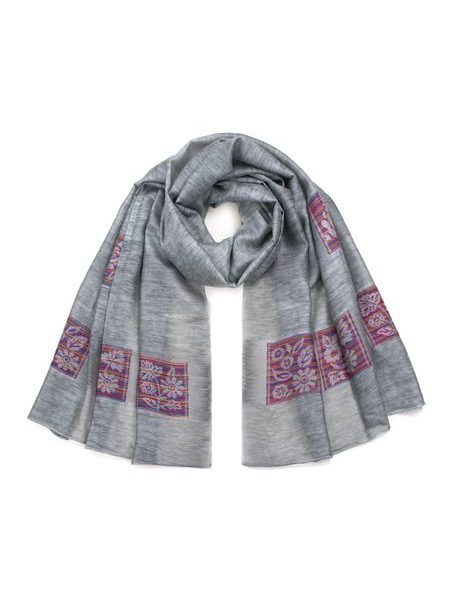 Dámský šedý šál s barevnými detaily