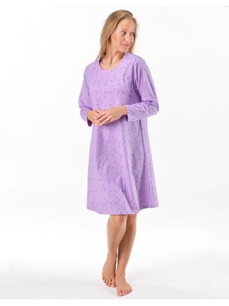 Dámská košilka noční dlouhý rukáv, šité, s potiskem 19175 - sacharóza levandulová