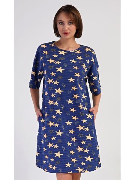 Dámské domácí šaty s tříčtvrtečním rukávem Hvězdy - tmavě modrá