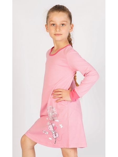 Dětská noční košile s dlouhým rukávem Myš s pampeliškou - světle lososová