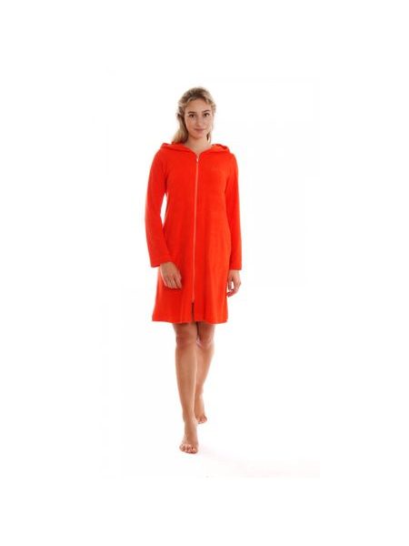 Dámský 3/4 župan s kapucí a dlouhým rukávem BARI Cherry tomato