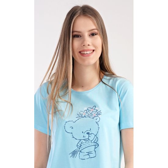 Dámská noční košile s krátkým rukávem Méďa s kytkou - meruňková